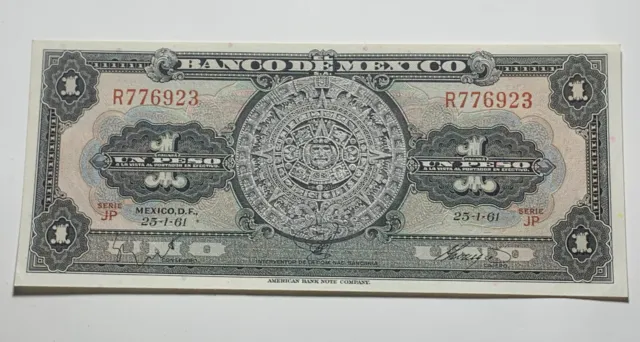 Mexican Bank Note: El Banco de Mexico S.A. 1970  1 Pesos