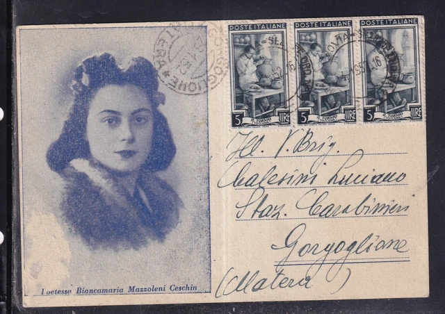 Cartolina Poetessa Biancamaria Mazzoleni Ceschin 1952 KCF48