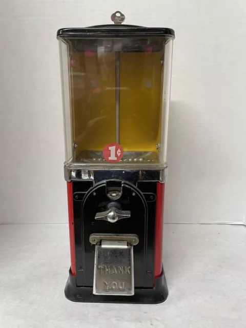 VTG 1950's VICTOR TOPPER 1 CENT  GUMBALL VENDING MACHINE W/KEY, GREAT CONDITION