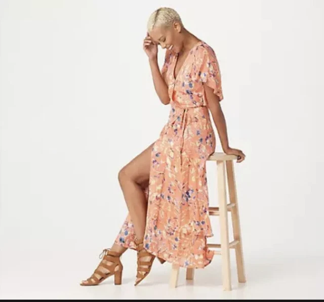Haute Hippie Tribe 'Luna' Full Wrap Maxi Dress-Red Floral-Medium CA8