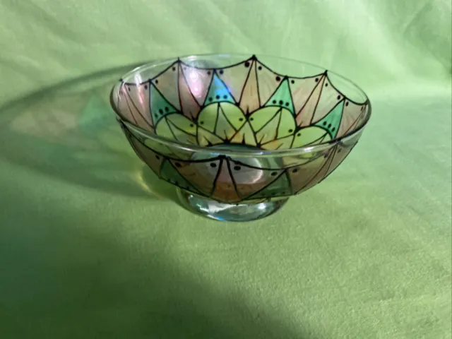 Welsh Art Glass Bowl Moriath by Moira White Llandysul Hand Painted Recycled
