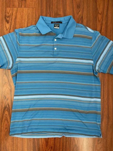 NIKE GOLF TIGER Woods Collection Polo Shirt Mens Large Blue Stripe ...