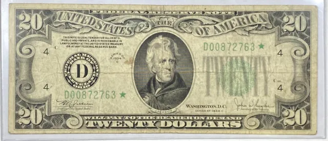 1934 C $20 Federal Reserve Note CLEVELAND Fr. 2057-D STAR NOTE * FRN!