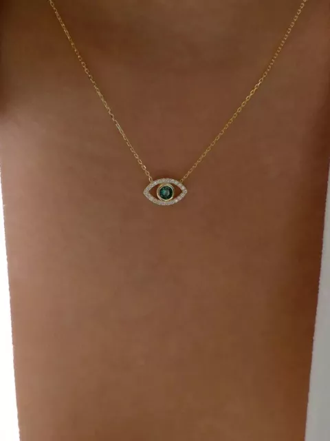 Collana catenina Donna color oro con strass con ciondolo occhi occhio verde