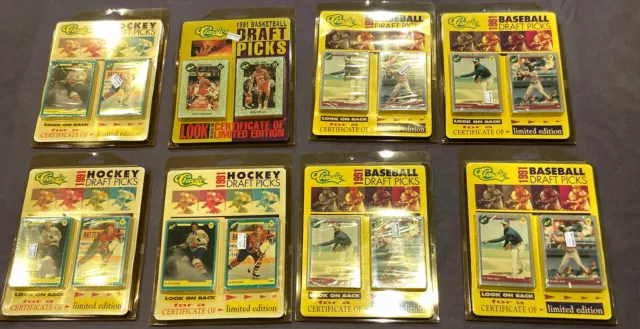 1991 Classic Draft Picks lote de 8 tarjetas nuevas selladas de fábrica - 4 MLB 3 NHL 1 NBA