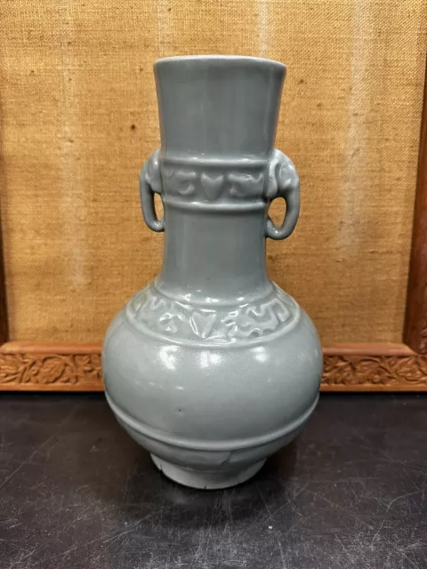 Antique Chinese Celadon Glazed Vase 19th Century Qing Dynasty Elephant Handles