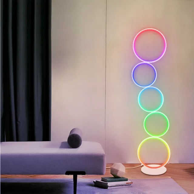 Modern RGB Circular LED Floor Lamp Unique Touch Control Dimmable Light w/ Remote