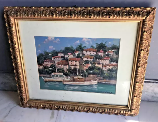 Dipinto Olio Su Tavoletta Marina Con Cornice Dorata Firmato