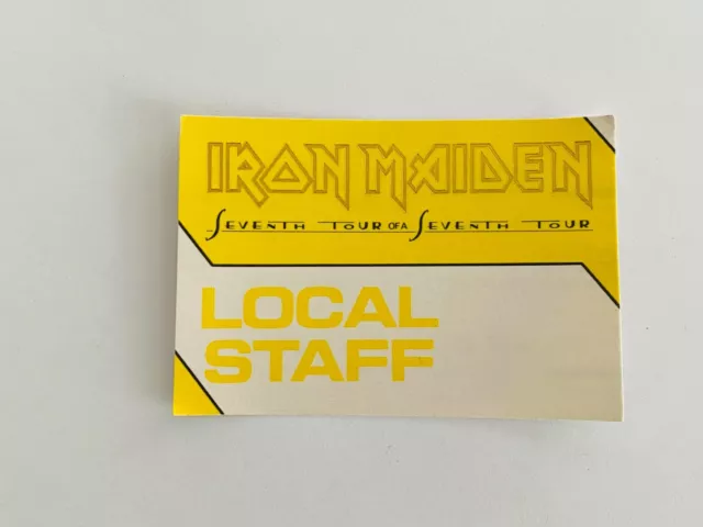 Iron Maiden Rare Official 1988 Seventh Tour of a Seventh Tour Back Stage Pass