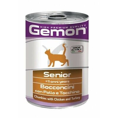 GEMON Senior Bocconcini Pollo/Tacchino - Cibo umido per gatti 24 lattine 415 g