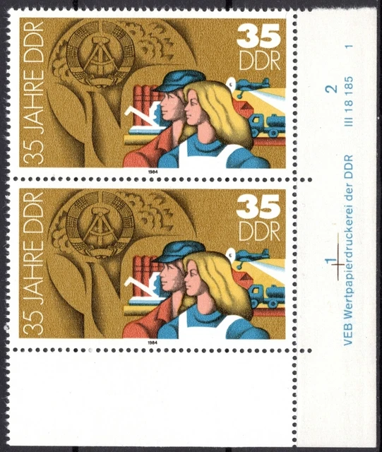 DDR 1984 Mi.Nr. 2901 ** postfrisch Eckrand mit DV Druckvermerk FN 1