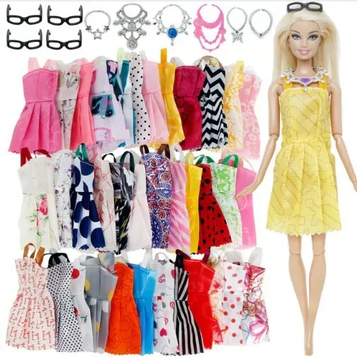 + Idea Regalo 20 Pezzi 10 Vestiti 6 Collane 4 Occhiali Accessori Abiti Bambole