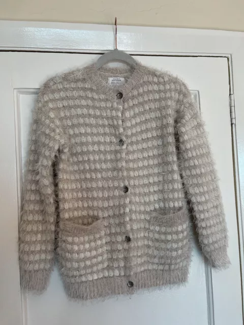 Zara Girls Knitwear Winter Collection Beige Fluffy Winter Cardigan 13-14 Years