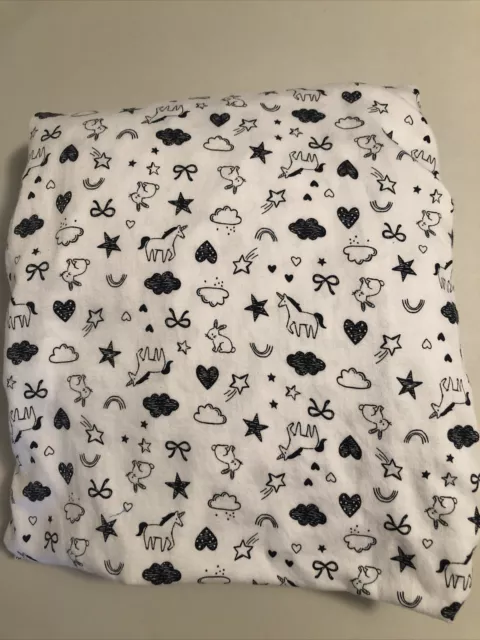 Carters Fitted Crib Sheet Black White Bunnicorn Unicorn Bunnies Stars Cotton