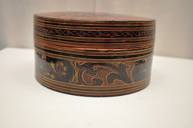 Antique Burmese Betel Nut Box Lacquerware Myanmar Storage Container Paandan Old" 4
