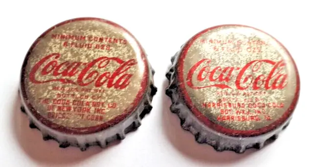 2 rare old USA COCA COLA crown cork soda bottle caps 1940 Harrisburg Bridgeport