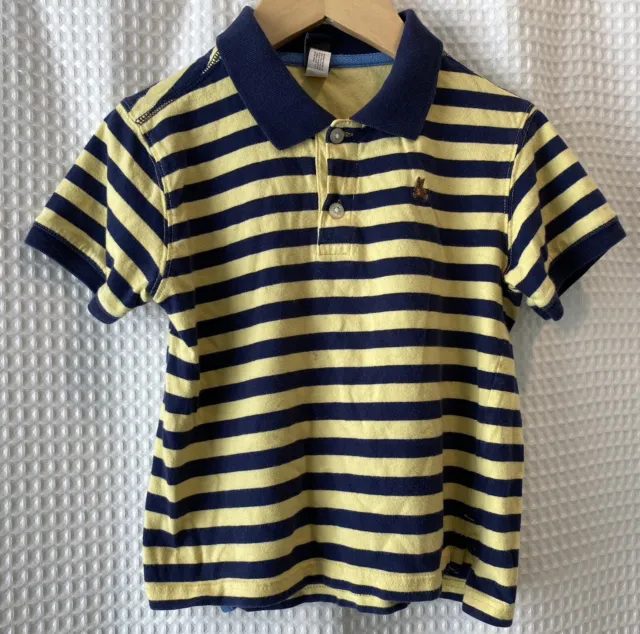 Baby GAP~Boys 4T~Polo Shirt~Button Collar~Short Sleeve~Cotton~Yellow Blue Stripe