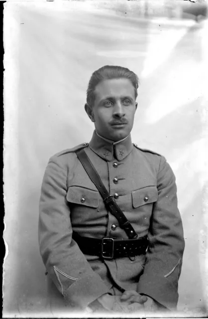 Military Young Man Portrait - Antique Negative 10x15 Glass Photo