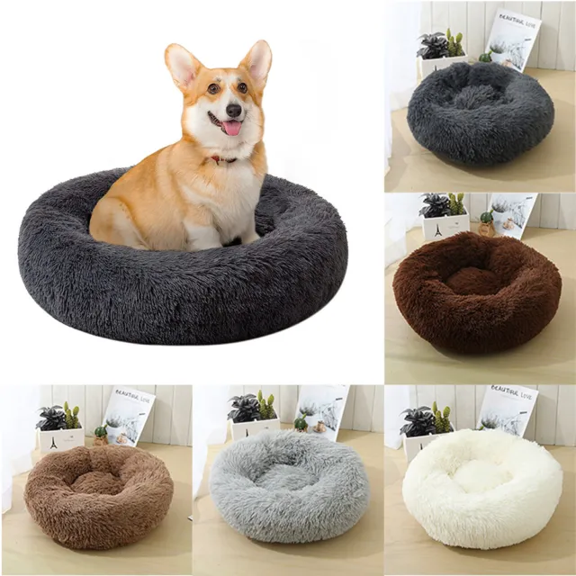 31" Pet Dog Cat Plush Donut Dog Bed Soft Warm Fluffy Cuddler Calming Kennel Nest