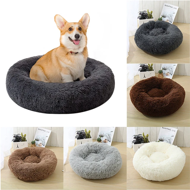 31" Pet Dog Cat Plush Donut Dog Bed Soft Warm Fluffy Cuddler Calming Kennel Nest