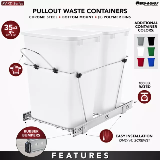 Rev-A-Shelf Double Pull Out Trash Can for Under Kitchen Cabinets 35 Qt 12 Gal 3