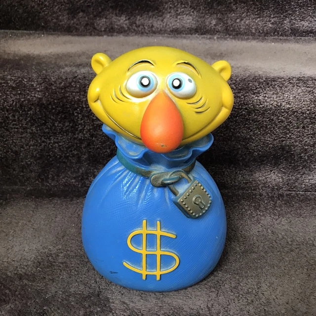 Popeye Eugene The Jeep Play Pal Plastics Coin Bank Mr Money Bags w Plug 1971 Vtg