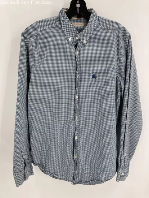 Burberry Mens White Blue Check Cotton Long Sleeve Button-Up Shirt Size M COA