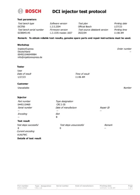 04L130277AC 0445110469 EINSPRITZDÜSE Injektor Audi Vw Seat Skoda 2.0TDI 2