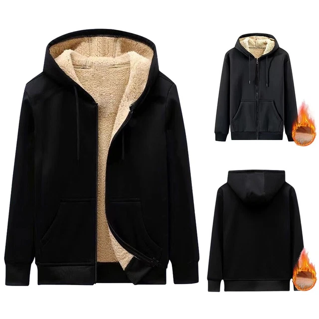 Mens Fleece Faux Fur Bomber Hooded Jacket Coat Zip Warm Hoodie Sweatshirt