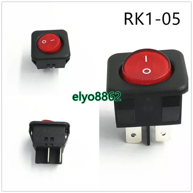 2pcs SOKEN RK1-05 16A/250VAC ON/OFF 4 Pins Rocker Switch With Red Light