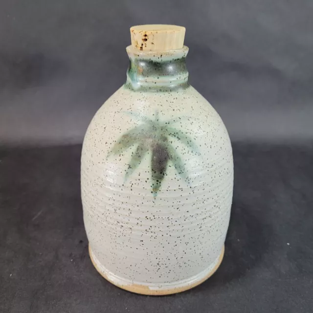 Dakota Stoneware Studio Pottery Jug Green Leaf  Vintage 7.5 inch tall Speckled