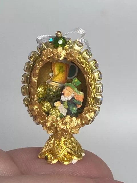 OOAK Artisan Leprechaun Decorated Egg 1:12 miniature Dollhouse Signed 2023