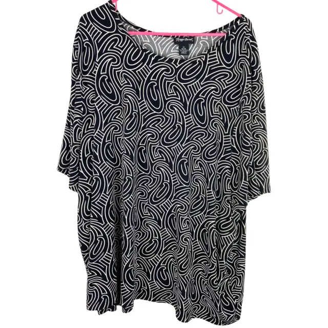 Maggie Barnes Short Sleeve Scoop Neck Top Paisley Black Stretch Women 3X 26/28