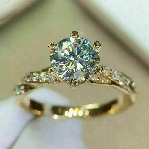 2.00Ct Round Cut Lab Created Diamond Women's Wedding Ring 14K Yellow Gold Plated