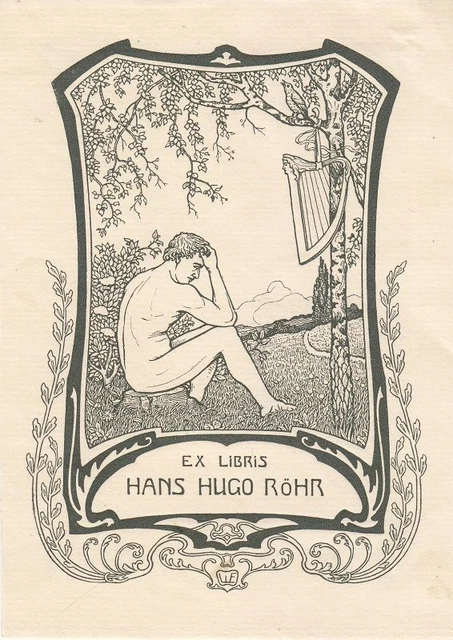 Exlibris Bookplate Klischee Wilhelm Ehringhausen 1868-1933 Jugendstil Akt Vogel