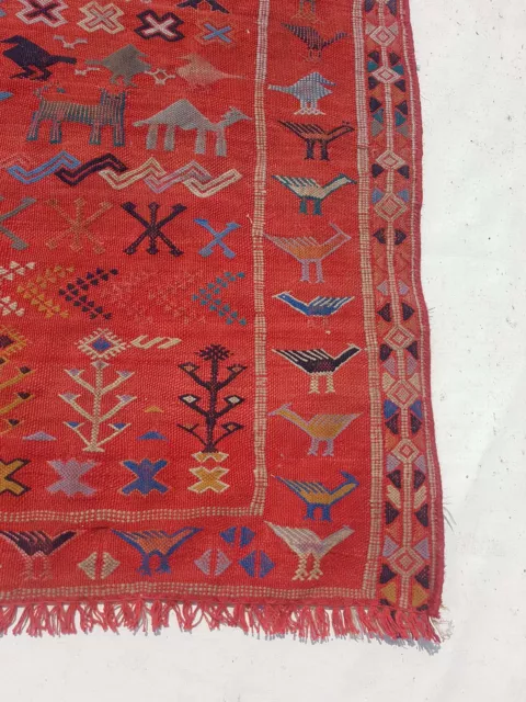 Fine Vintage Traditional Hand Made Oriental Wool Red Kilim Rug 126x97cm 3