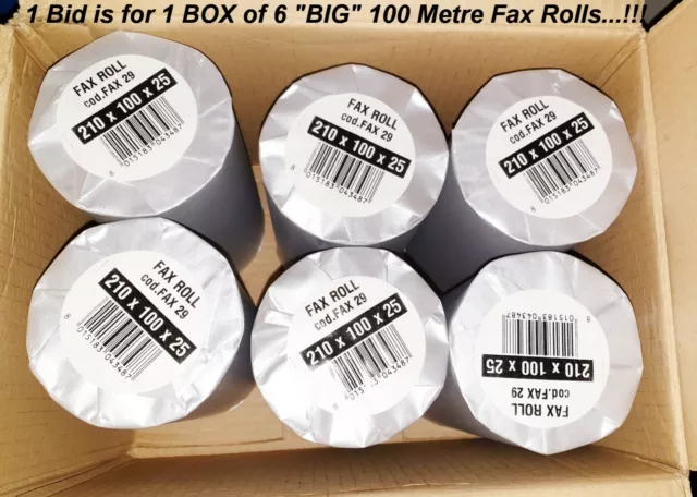 FAX ROLLS - BIG 210 x 100M x 25 = 6 x 100 METRE Rolls per HEAVY 7 Kgs Box SEALED