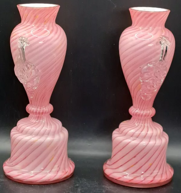 Bohemian Franz Welz Pink Swirl Glass Trophy 7" Victorian Vases 3
