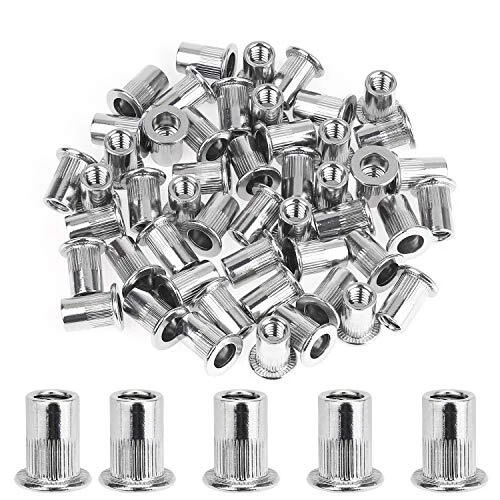 50 Pieces 1/4"20 Stainless Steel Rivet Nuts Flat Head Threaded Insert Nutse