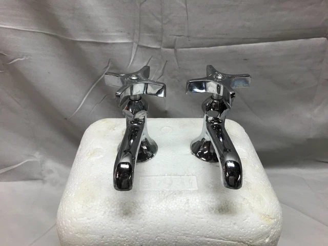 VTG Pair Kohler Chrome Brass Separate Hot Cold Bathroom Sink Faucets Old 868-23B