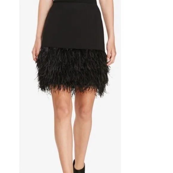 Polo Ralph Lauren BLACK Women's Ostrich Feather Hem Pencil Skirt US 0