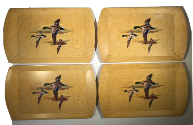 [Discounted!] 4 HASKO Vintage 1950's Lithographed Wood Mallard Duck Trays 18x11