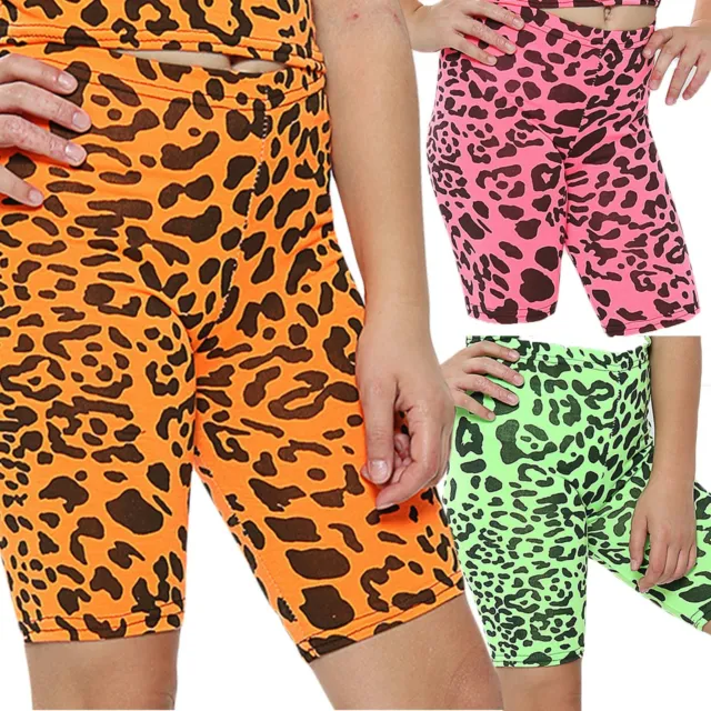Kids Girls Cycling Shorts Leopard Print Gym Summer Short Knee Length Half Pants