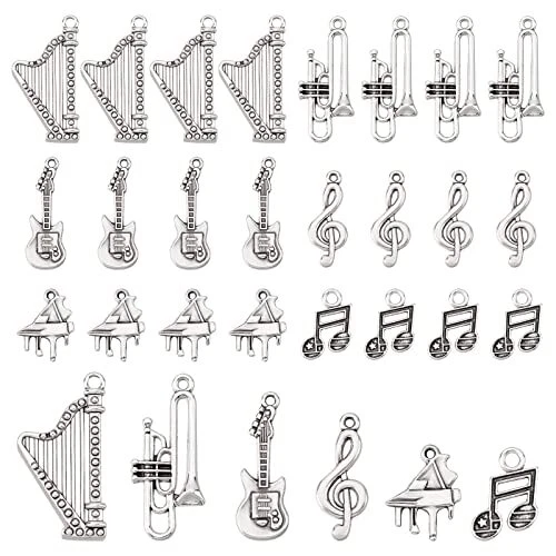 PandaHall 30 Stück 6 Stile Musikinstrumente Charms Antik Silber Legierung Not...