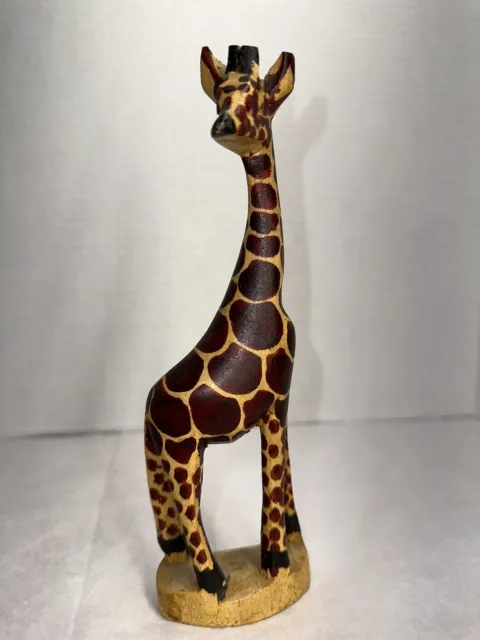 Vintage Hand Carved Wooden Giraffe Africian Animal Figure Statue 11.25” Tall