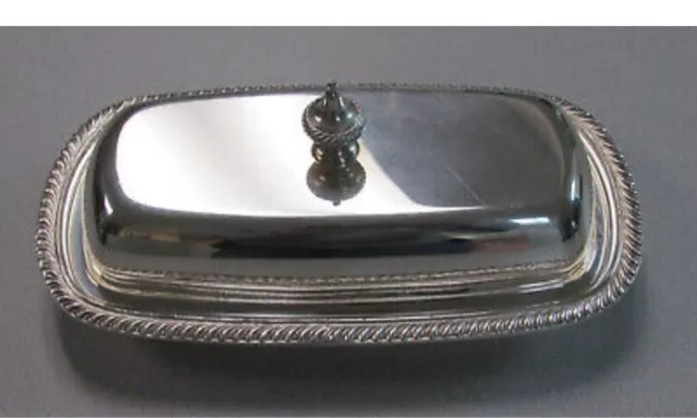 Vintage Ornate Silver Plate Butter Dish w/ Lid + Removable Glass Tray