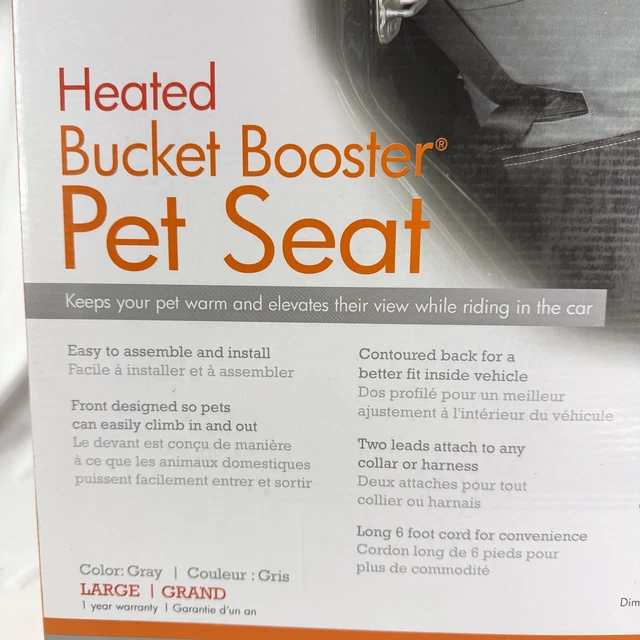 K&H PET PRODUCTS Heated Bucket Booster Pet Seat Large Gray USB Dog Car ...