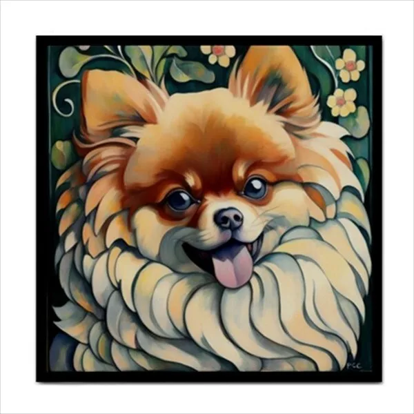 Pomeranian Dog Ceramic Tile Portrait Art Nouveau Backsplash Border Home Decor