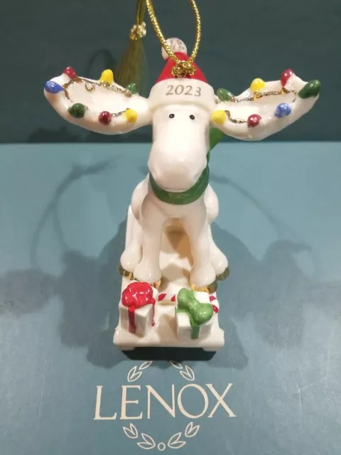 New Lenox  2023 Annual Ornament Marcel The Moose  Sledding