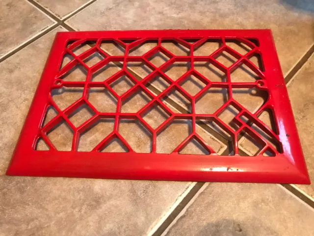Antique Floor Cast Iron Grate Red Heavy Ornate  Top Not Flat 12x9